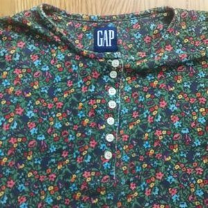 GAP Vintage Flower Floral Henley Kids XL Longsleeve Green Shirt Top Blouse
